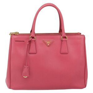 Prada Double Zip Lux Tote Saffiano Leather Pink Leather Handbag (Pre-Owned)